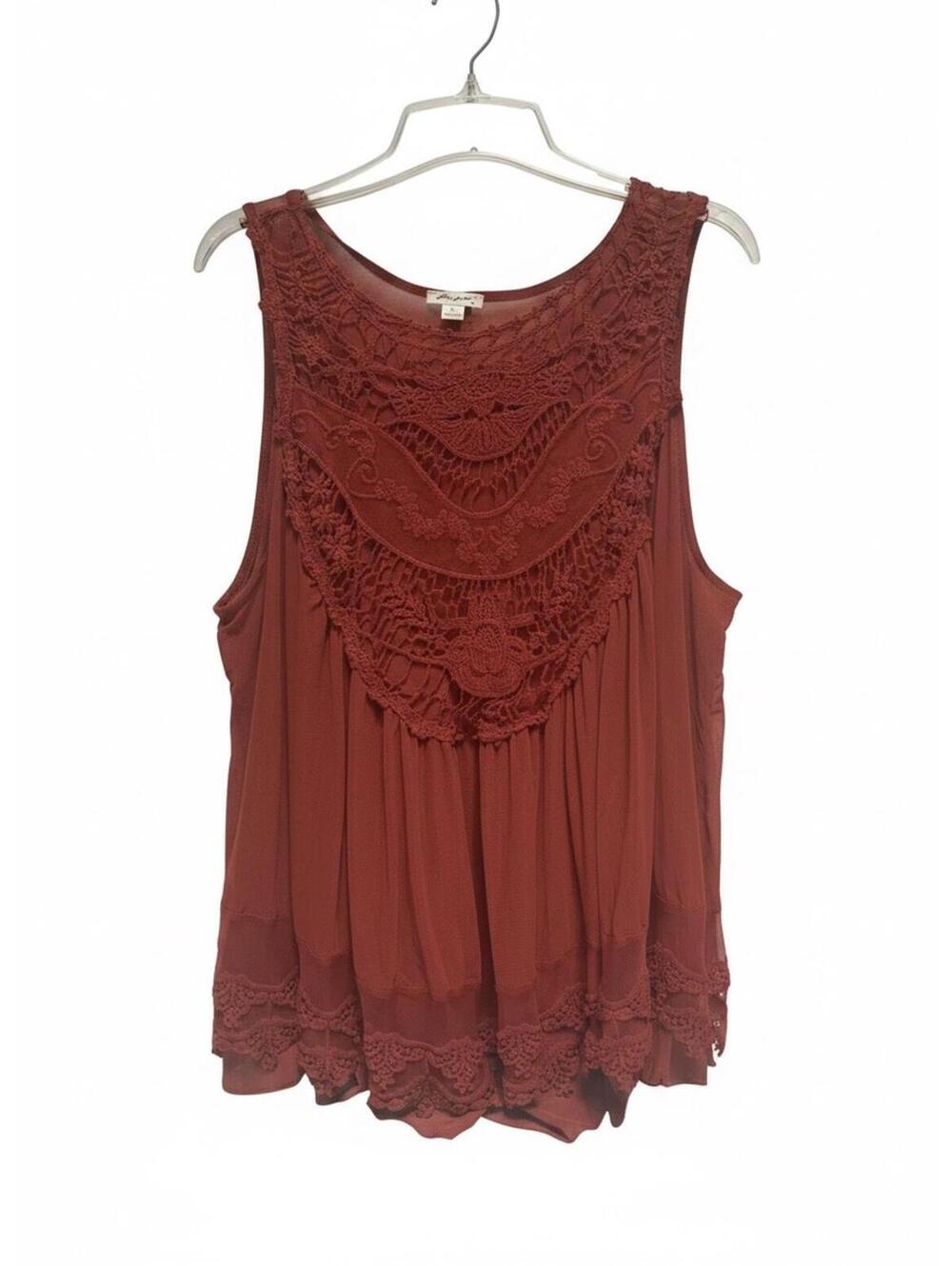 Ultra Pink Red Orange Tank Top Size XL Lace and Sheer